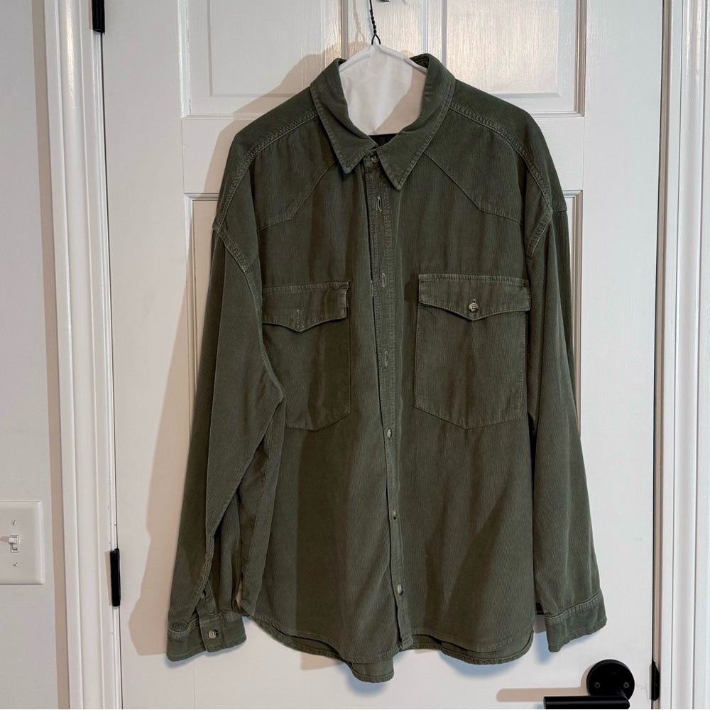 Zara | Men’s Casual Button-Down Shirt, Corduroy, Green, Size XL - EUC